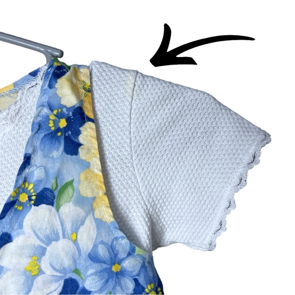 VTG 90's FAME KIDS White T shirt Dress with Blue Yellow Floral Pinafore Sz 6X - Picture 5 of 7